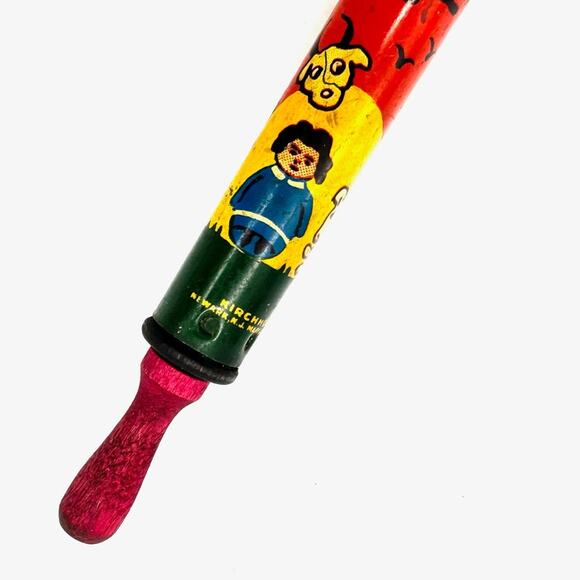 1930s Kirchhof Red Slide Whistle Tin Litho Humpty Dumpty Theme Noise Maker - Picture 13 of 13